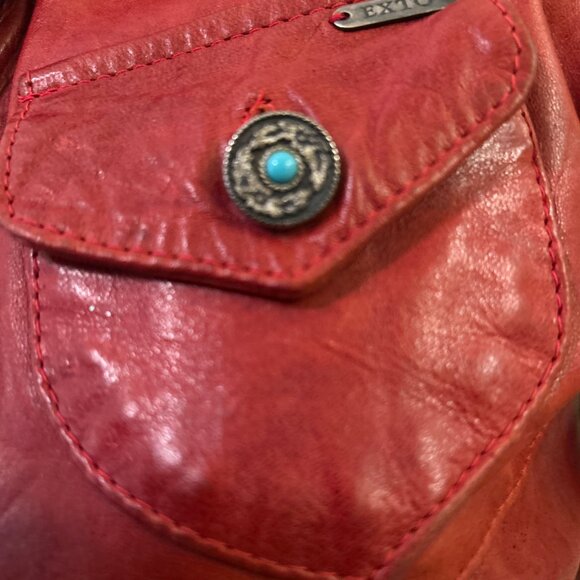 EXTO Made In Italy Red Leather Women' Bomber Jacket SZ Xsmall Vera Pelle Leather - Picture 7 of 9